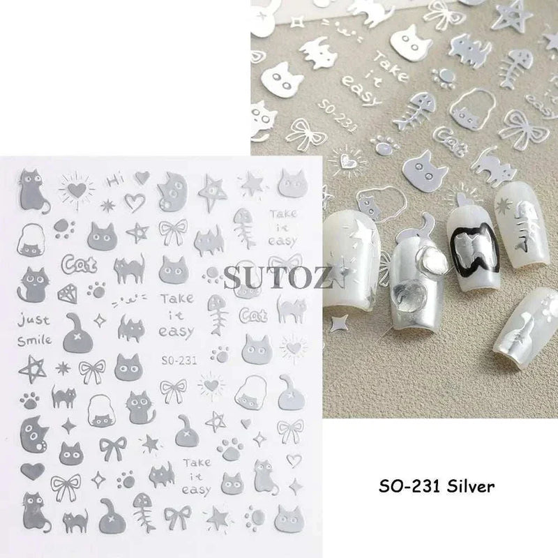 5D embossed Halloween nail stickers with ghost, pumpkin, and skull designs.