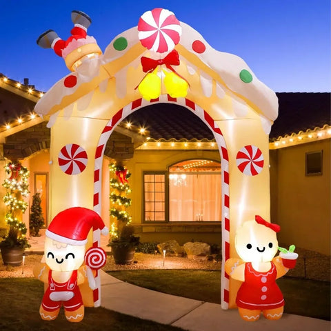 10FT Christmas Inflatables Gingerbread House Decorations, Outdoor Christmas Decorations Built-in LED Gingerbread Christmas