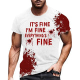 Men's Halloween T-shirt with funny blood print design, perfect for 2024 Halloween parties.