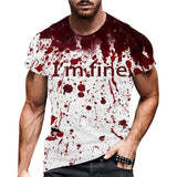 Funny men's Halloween T-shirt with blood print design for 2024 parties.