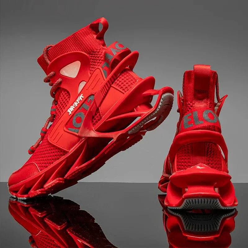 Red breathable tennis shoes for men with mesh upper and lace-up design.