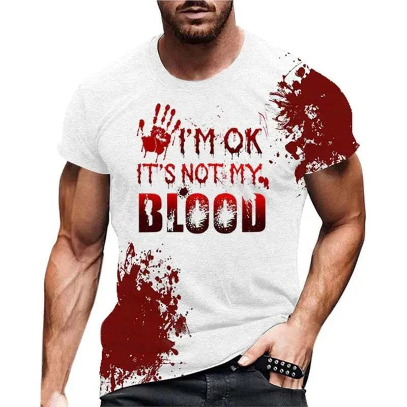 Halloween shirts 2024 funny blood print T-shirt with red splatter design.