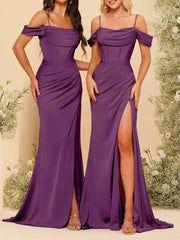 Bridesmaid Dresses: Elegant Backless Satin Party Gown with High Slit