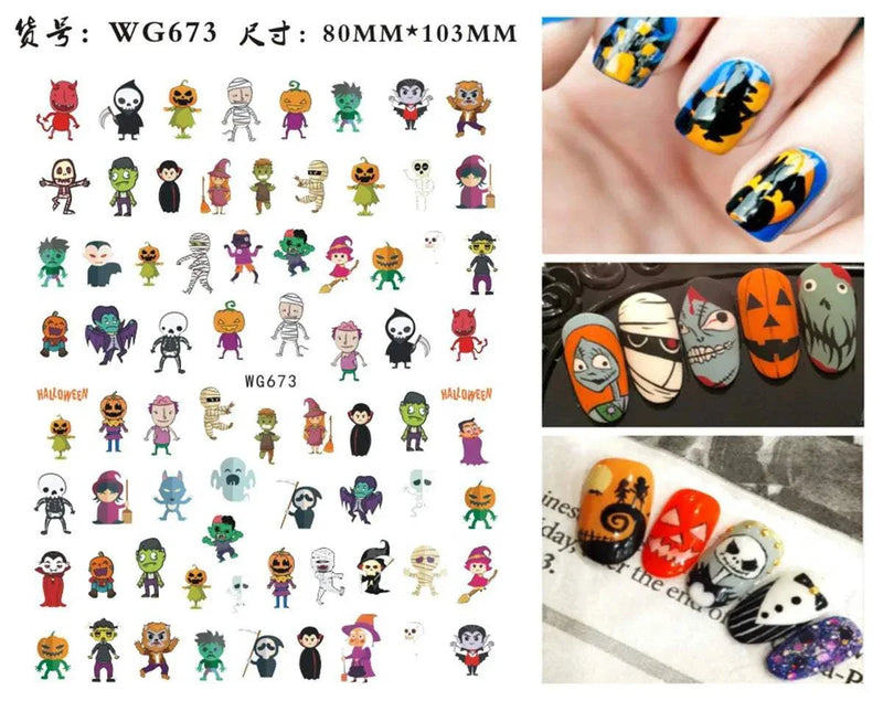 Halloween Nail Design: Clown, Pumpkin, Skeleton, Vampire Nail Stickers