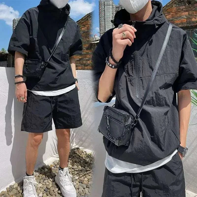 Men's Hoodie - Summer Cargo Style Set for Casual Looks - trendy design