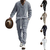 Mens Long Sleeve Set - Quick Dry Hawaiian Jacquard Knit Men Top+Pants, just primes