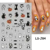 5D embossed Halloween nail stickers with ghost, pumpkin, and skull designs.