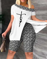 Women Shorts Set: Two Piece Casual Printed Summer Outfit for womens