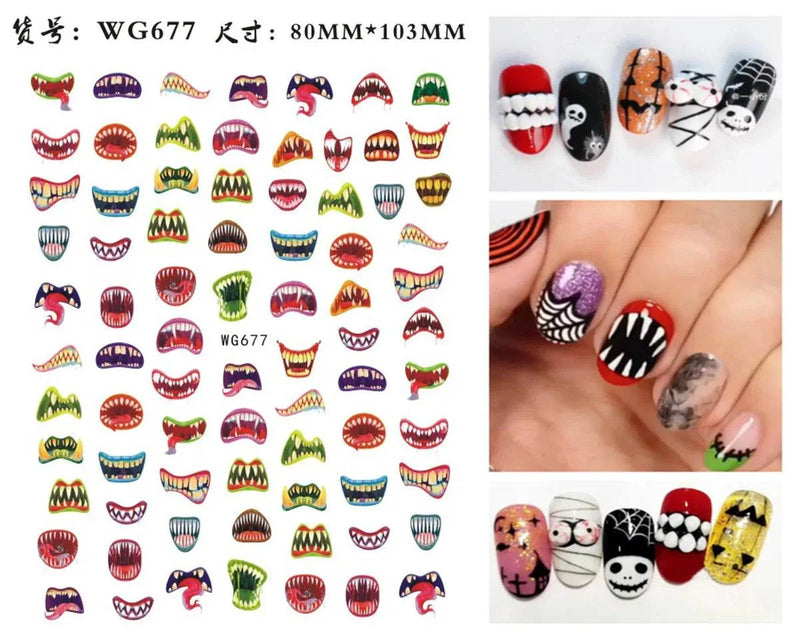 Halloween Nail Design: Clown, Pumpkin, Skeleton, Vampire Nail Stickers