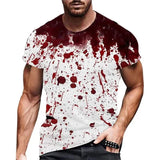 Funny men's Halloween T-shirt with blood print design for 2024 parties, short-sleeved and casual style.