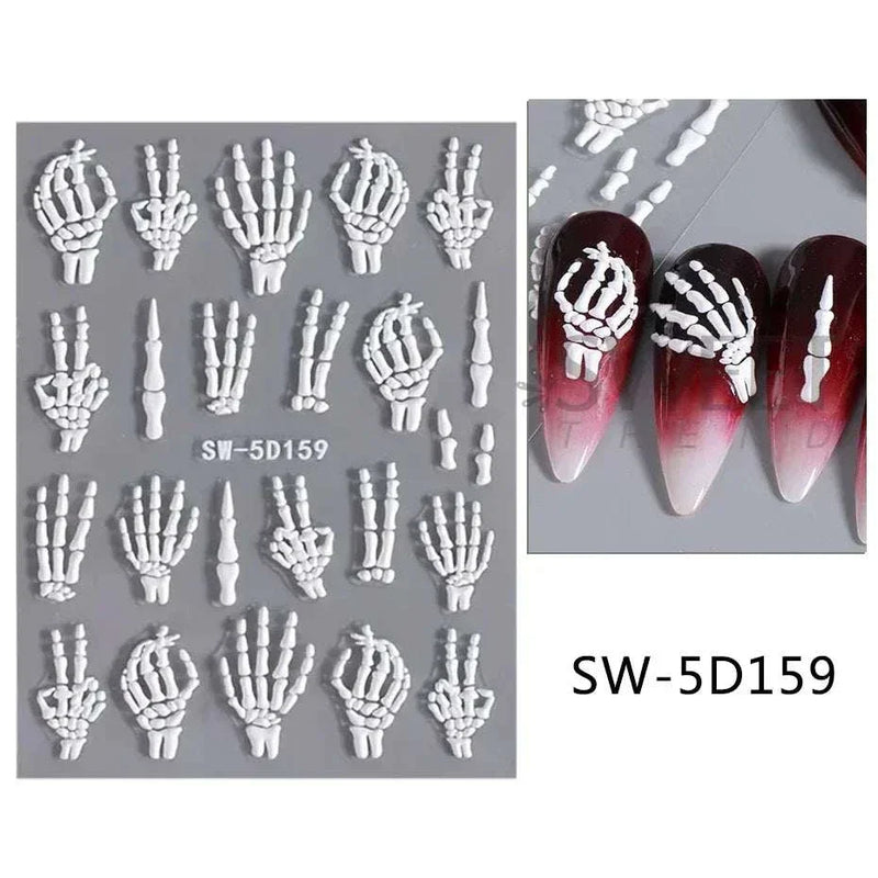 Halloween Nails 5D Skeleton Hand Art Stickers Decoration Tools designs