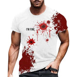 Men's Halloween T-shirt with funny blood splatter design, casual and lightweight.