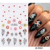 5D embossed Halloween nail stickers with ghost, pumpkin, and skull art.