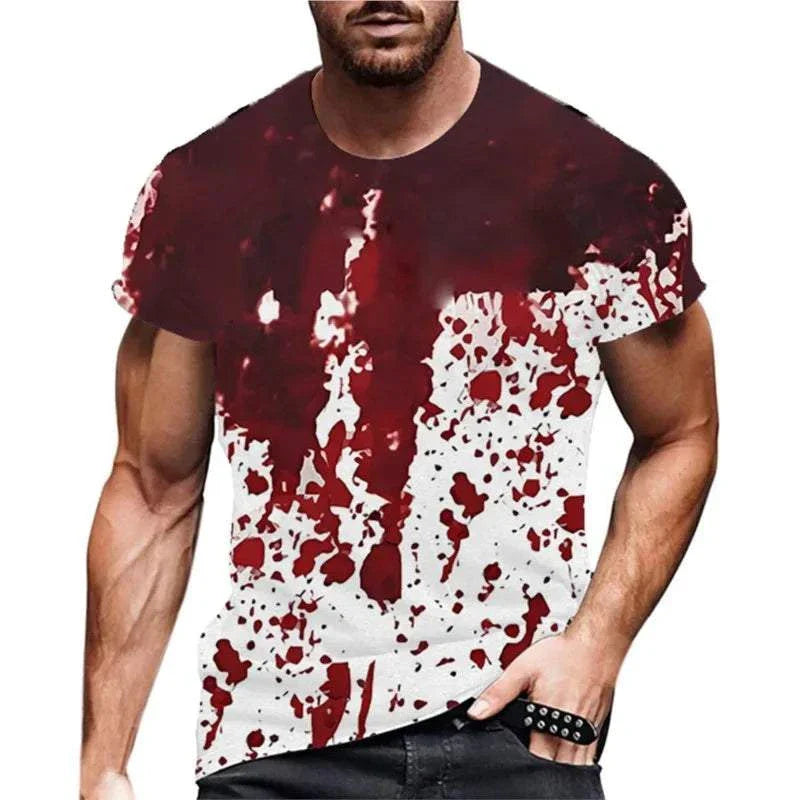 Funny Men's Halloween T-shirt with blood print design, perfect for 2024 Halloween parties.