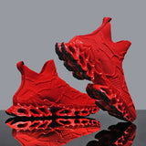 Men's breathable red mesh sneakers with lace-up closure and TPU outsole.