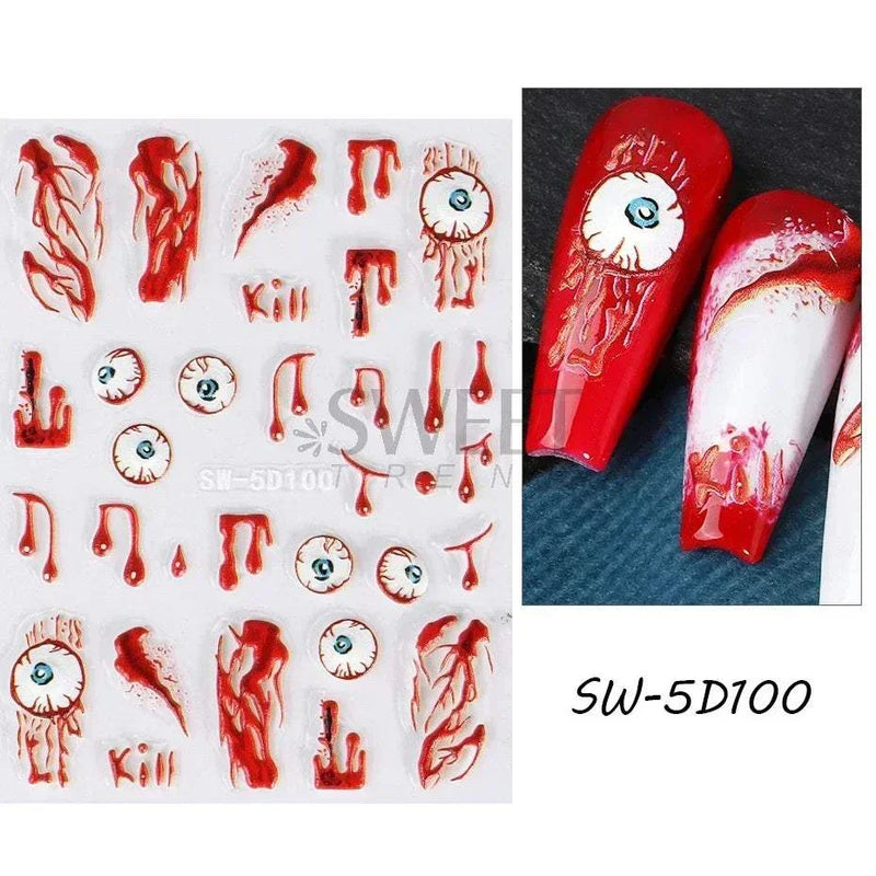 Halloween Nails 5D Skeleton Hand Art Stickers Decoration Tools designs