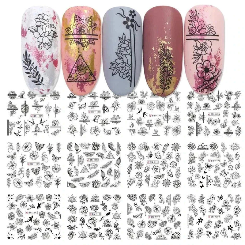 Halloween nail stickers featuring pumpkin, witch, clown, and skull designs, 12pcs set.