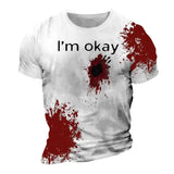 Men's Halloween T-shirt with funny blood splatter design, 2024 edition.