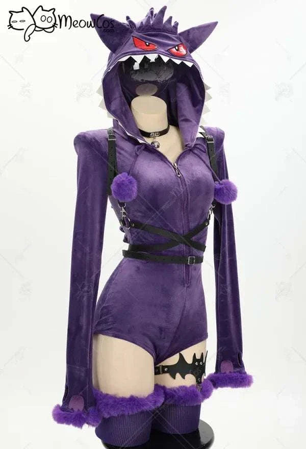 Halloween Cosplay Women Purple Ghost Costume -Meowcos Romper Bodysuitr