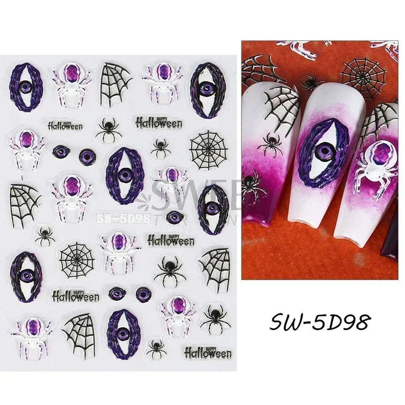 Halloween Nails 5D Skeleton Hand Art Stickers Decoration Tools designs