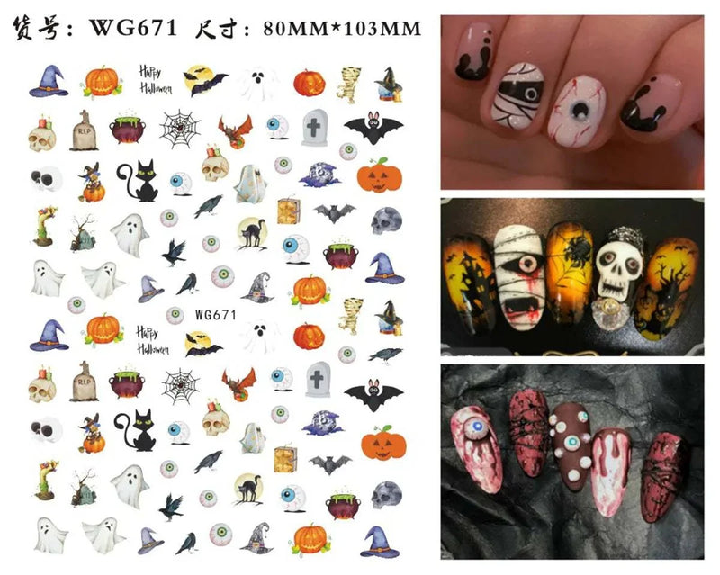 Halloween Nail Design: Clown, Pumpkin, Skeleton, Vampire Nail Stickers