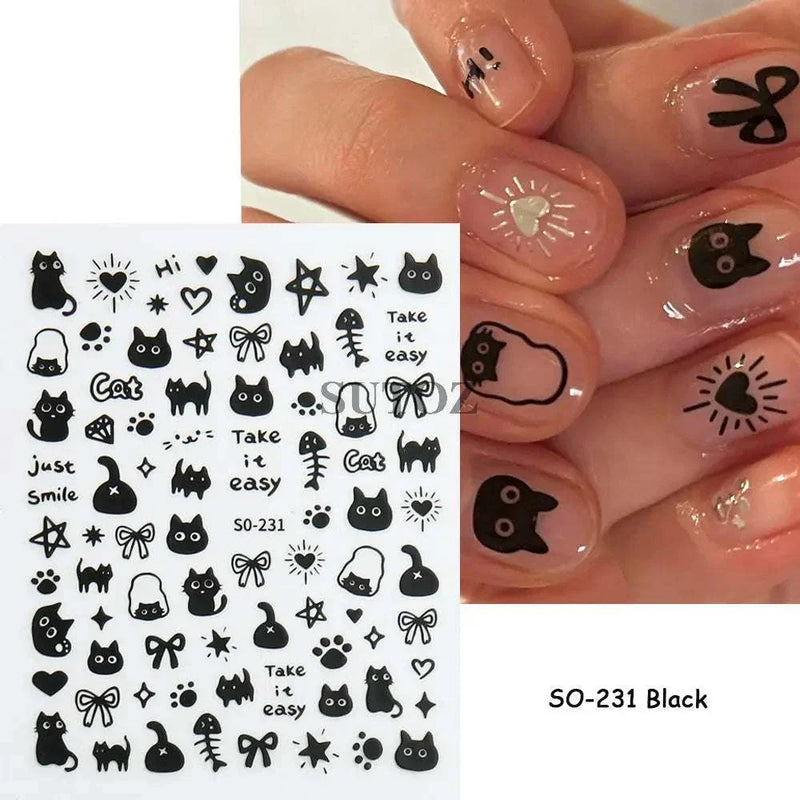 5D embossed Halloween nail stickers with ghost, pumpkin, and skull designs for spooky nail art.