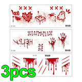 Halloween face tattoos, realistic horror bloody waterproof temporary tattoos, 3-piece set.