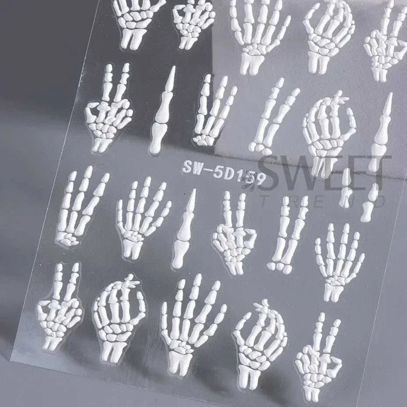 Halloween Nails 5D Skeleton Hand Art Stickers Decoration Tools designs