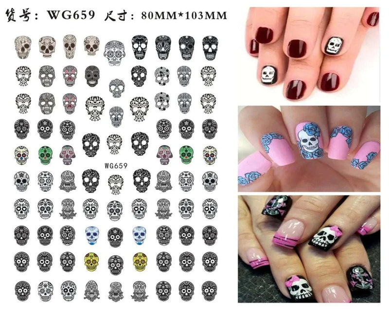 Halloween Nail Design: Clown, Pumpkin, Skeleton, Vampire Nail Stickers