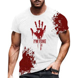 Men's funny blood print Halloween T-shirt 2024 with short sleeves and O-neck design.