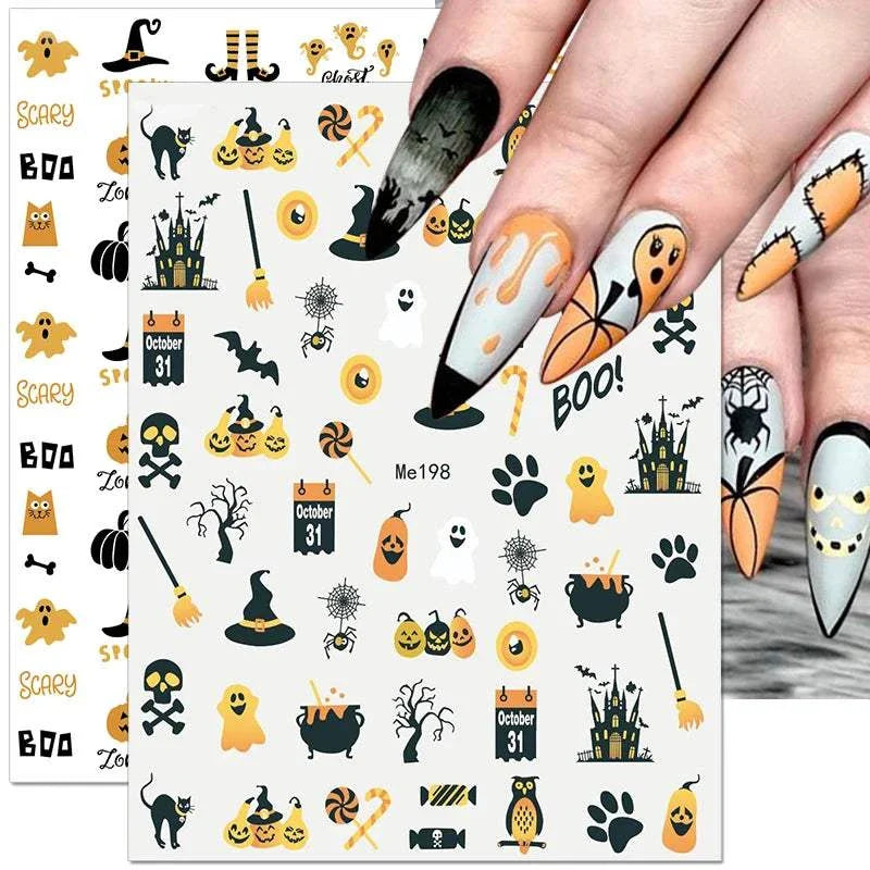 Halloween Nail Design: Clown, Pumpkin, Skeleton, Vampire Nail Stickers