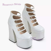 Block Heels - Stone Pattern Heels with Belt & Buckle - Platform Heels, just primes