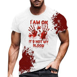 Halloween T-shirt with "I'm Fine" blood splatter design, men's casual style.