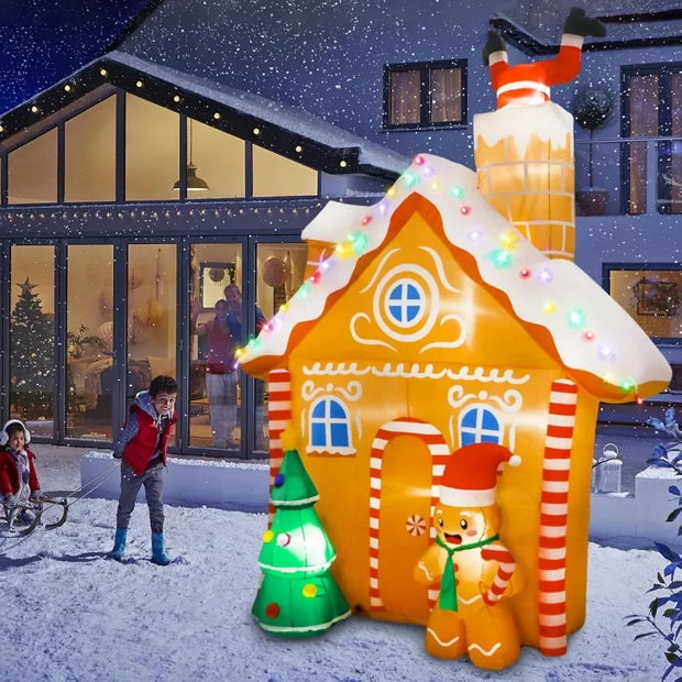 10FT Christmas Inflatables Gingerbread House Decorations, Outdoor Christmas Decorations Built-in LED Gingerbread Christmas