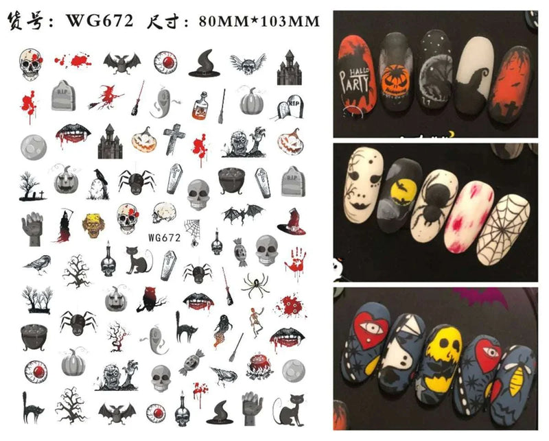 Halloween Nail Design: Clown, Pumpkin, Skeleton, Vampire Nail Stickers