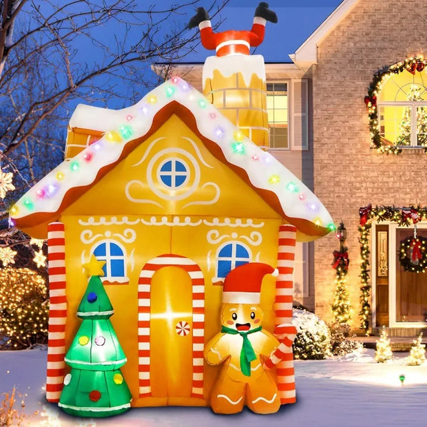 10FT Christmas Inflatables Gingerbread House Decorations, Outdoor Christmas Decorations Built-in LED Gingerbread Christmas