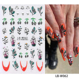 5D embossed Halloween nail stickers with ghost, pumpkin, and skull patterns for spooky nail art designs.