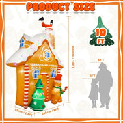 10FT Christmas Inflatables Gingerbread House Decorations, Outdoor Christmas Decorations Built-in LED Gingerbread Christmas