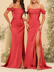 Bridesmaid Dresses: Elegant Backless Satin Party Gown with High Slit