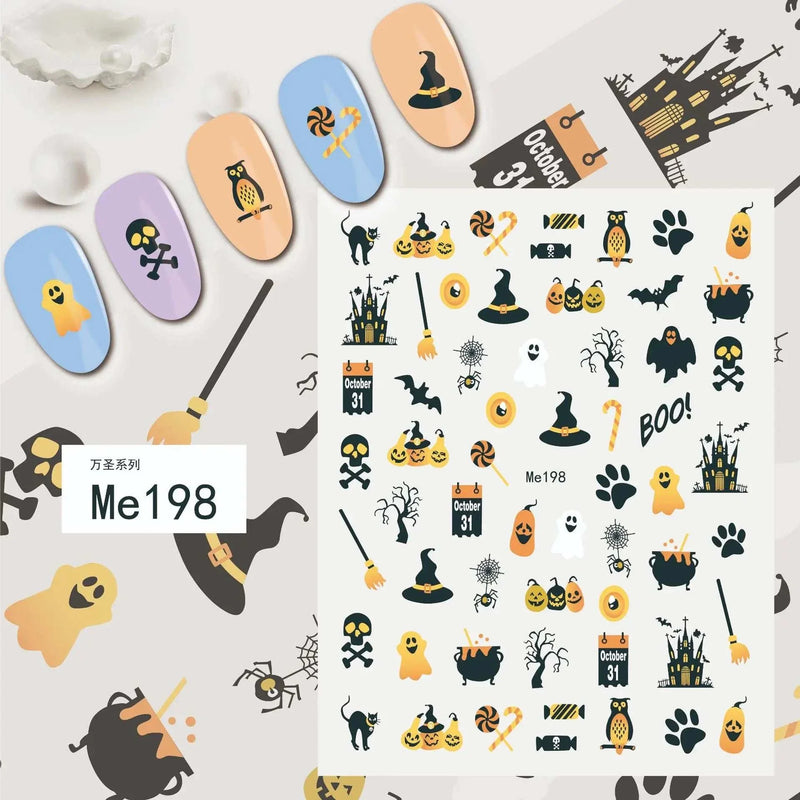 Halloween Nail Design: Clown, Pumpkin, Skeleton, Vampire Nail Stickers