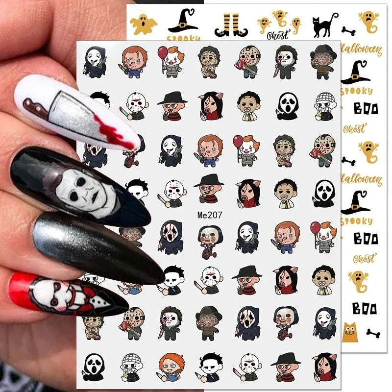 Halloween Nail Design: Clown, Pumpkin, Skeleton, Vampire Nail Stickers