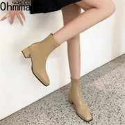 2024 Autumn Winter Design Heel Ankle Boot Fashion Square Toe Zipper Ladies Casual Chelsea Boots Shoes Soft Leather Short Boot