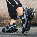 Breathable stylish tennis shoes for men, black and blue sneakers, suitable for all court types.