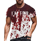 Men's funny blood-printed Halloween T-shirt 2024, casual short-sleeve design.