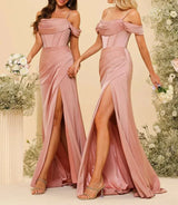 Bridesmaid Dresses: Elegant Backless Satin Party Gown with High Slit