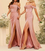 Bridesmaid Dresses: Elegant Backless Satin Party Gown with High Slit