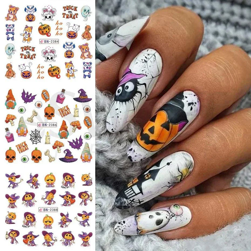 Halloween Nail Designs | 12pcs Pumpkin Witch Clown Skull Nail Stickers