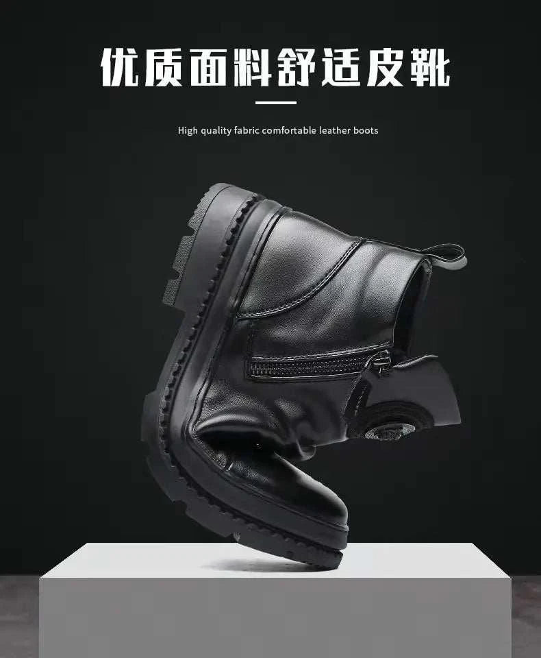 Autumn new high top men shoes British Style Round Head Leather Boots Casual Walking Side Zip shoe Outdoor comfort male Boots