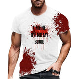 Men's funny Halloween T-shirt with blood splatter print, perfect for parties and casual wear.