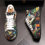 Luxury Rhinestone Sneakers Men Platform Casual Shoes Round Toe Lace-up Walking Shoes Mens Solid Color Crystal Designer Sneakers